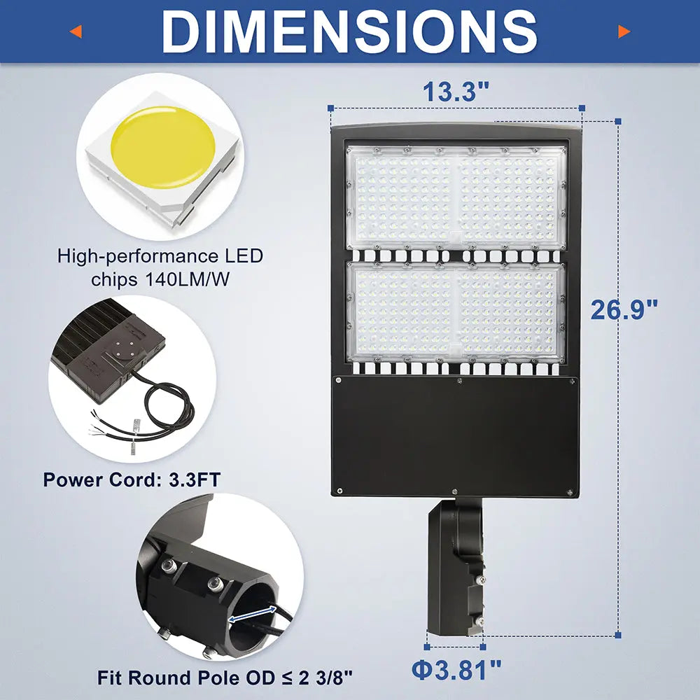 300W LED Parking Lot Light-High Voltage Area Light-AC 277~480V-42,000 Lumens-CCT 5000K-1000W MH Equivalent-UL+DLC 5.1