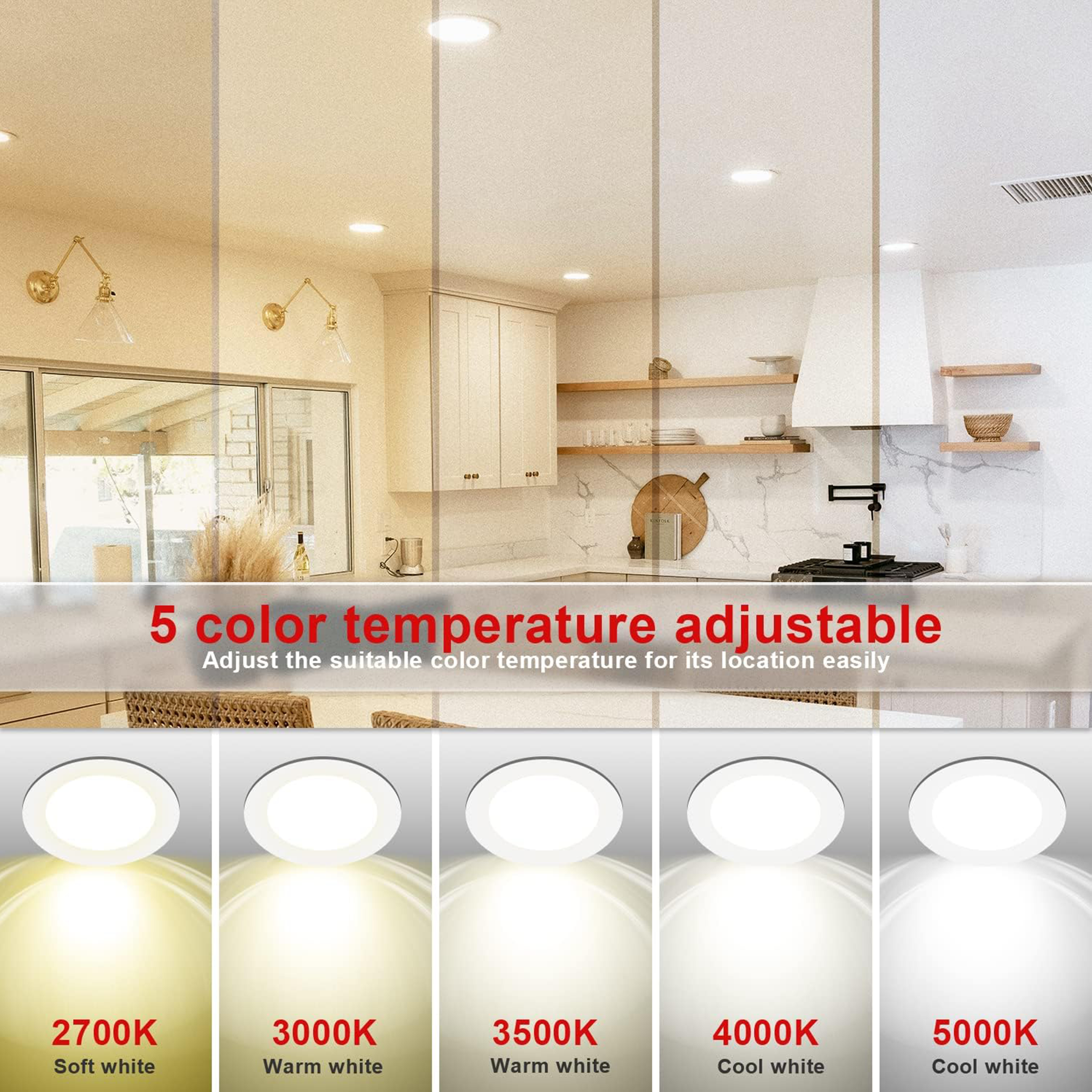 40 Pack-4 inch Ultra-Thin LED Recessed Downlight-Canless-Selectable CCT-Dimmable-2700K/3000K/3500K/4000K/5000K