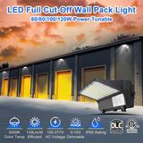 60W 80W 100W 120W Selectable LED Full Cutoff Wall Pack -5,200 Lumens-250W MH Equivalent-5000K-DLC Listed