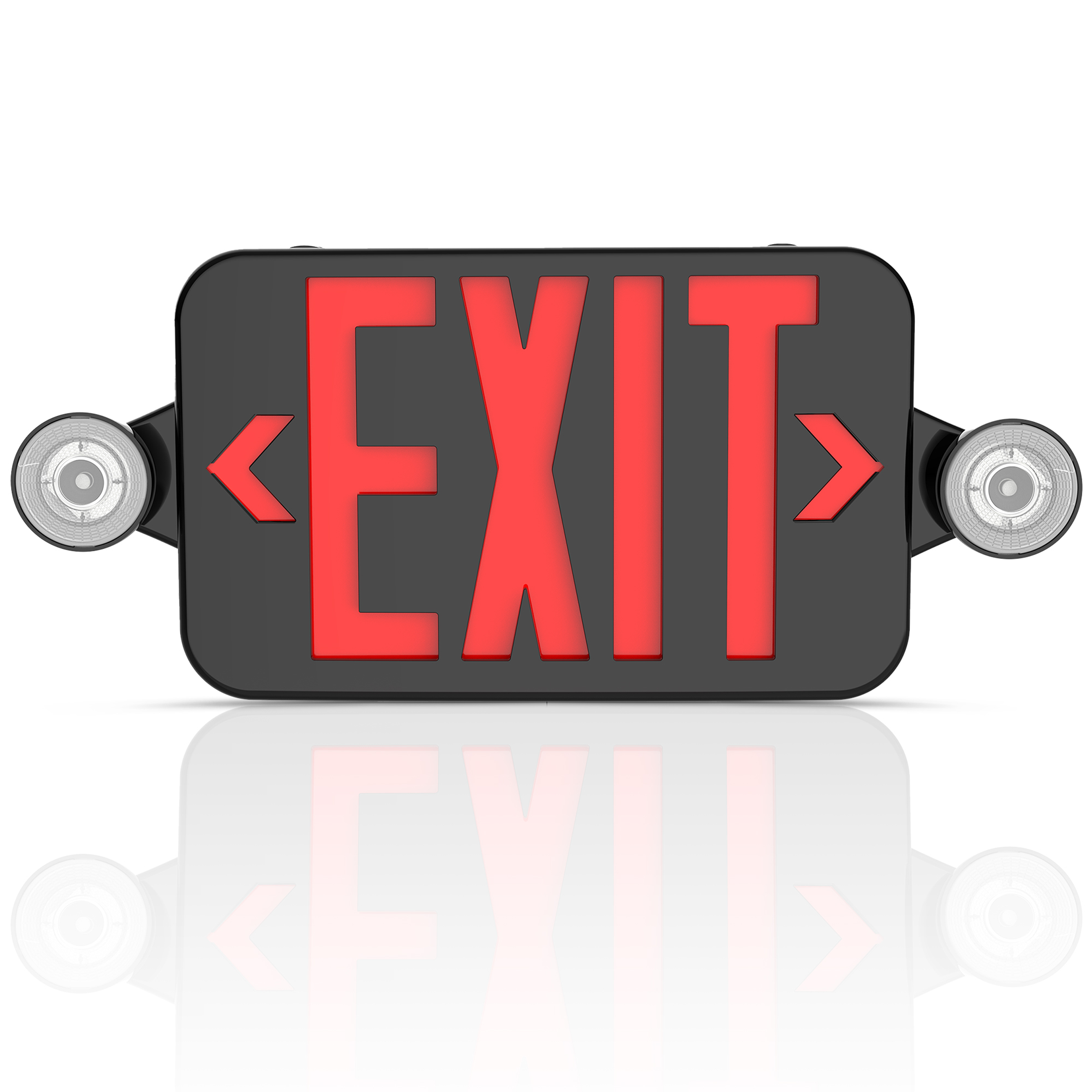 Black Combo Red Letter LED Emergency Exit Sign-Battery Backup-Adjustable Light Heads-Single or Double Face