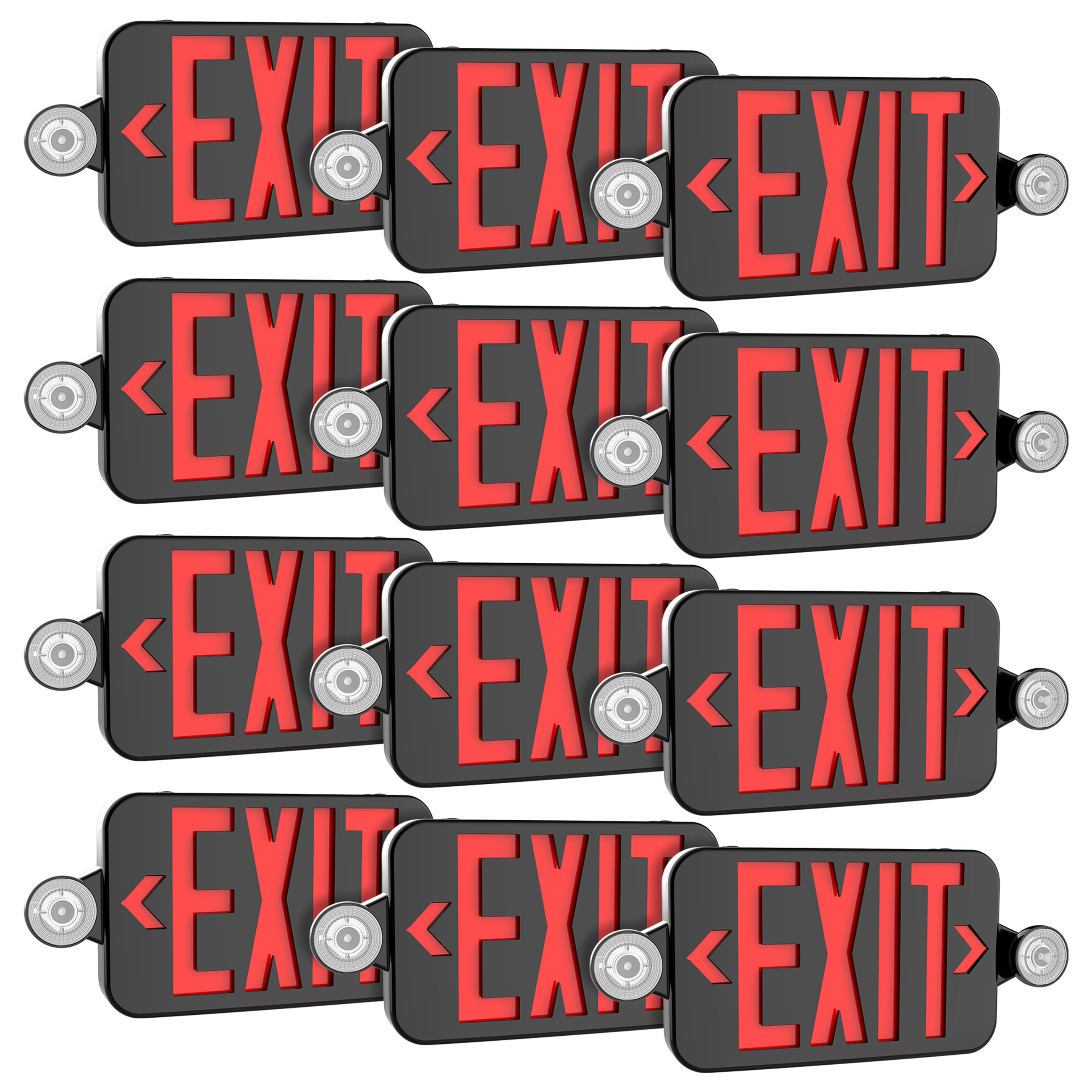 Black Combo Red Letter LED Emergency Exit Sign-Battery Backup-Adjustable Light Heads-Single or Double Face