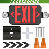 Black Combo Red Letter LED Emergency Exit Sign-Battery Backup-Adjustable Light Heads-Single or Double Face - LEDLIGHTING WHOLESALE