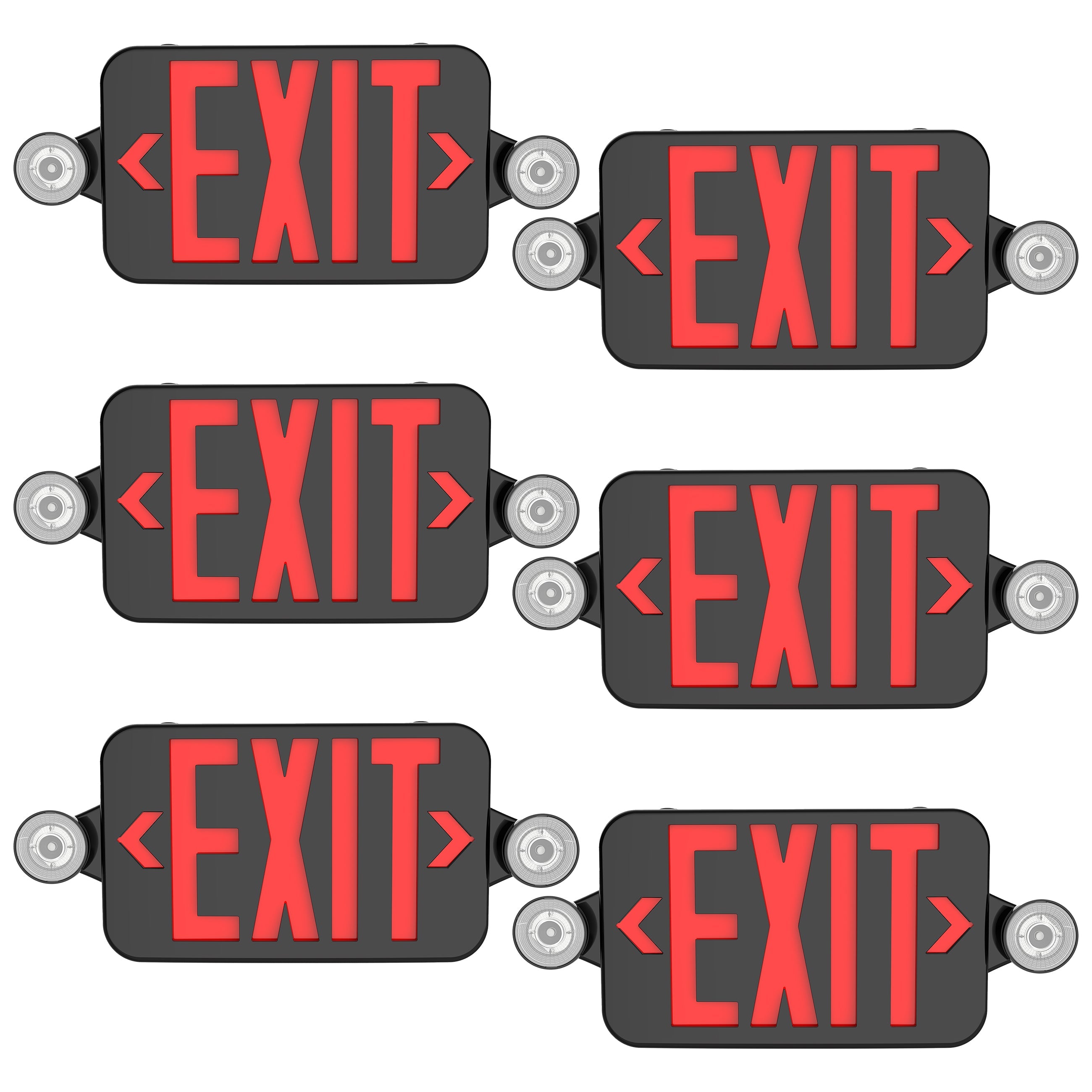 Black Combo Red Letter LED Emergency Exit Sign-Battery Backup-Adjustable Light Heads-Single or Double Face