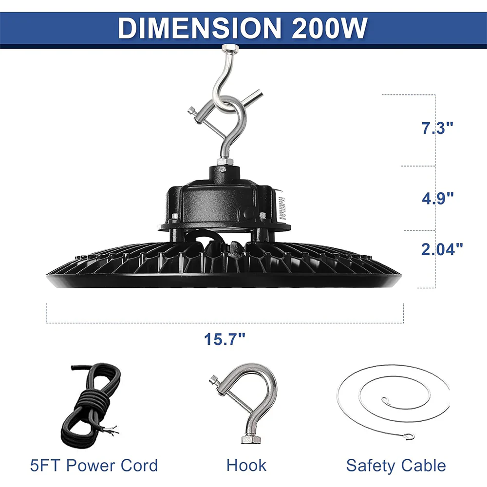 200W 480V LED UFO High Bay Light-CCT 5000K-AC 277V~480V-32.000 Lumens-5 Years warranty-ETL+DLC 5.1
