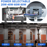 20W 40W 60W 80W Selectable LED Full Cutoff Wall Pack - 5,200 Lumens-250W MH Equivalent-5000K-DLC Listed