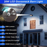 28W Gooseneck Barn Light-CCT Adjustable-CCT 2700K/3000K/4000K/5000K/5700K-Dusk To Dawn Photocell