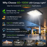 LED Parking Garage Canopy Light-Selectable Wattage and CCT-Up to 13,000 Lumens-60W / 80W / 100W-3000K/4000K/5000K