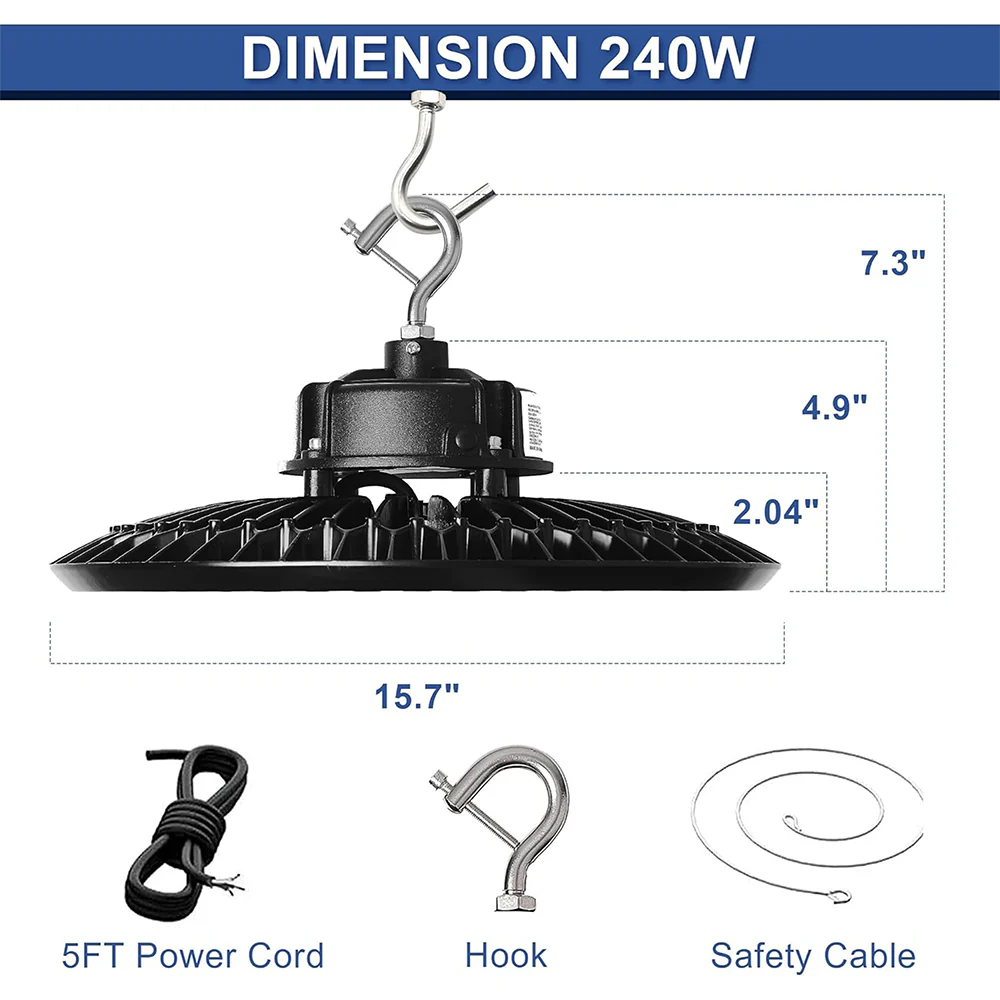 240W 480V LED UFO High bay 5000K AC 277-480V-38.400 Lumens-5 Years warranty-ETL+DLC 5.1