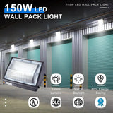 TANLITE 150W LED Wall Pack  With Compatible Photocell- Waterproof IP65-ETL+DLC Listed- 5 Years Warranty