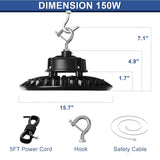 480V LED UFO High Bay Light - 100/120/150W Wattage & CCT Selectable - 170LM/W Industrial Warehouse Lighting with Safety Chain & Hook Mount
