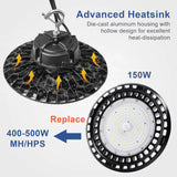480V LED UFO High Bay Light - 100/120/150W Wattage & CCT Selectable - 170LM/W Industrial Warehouse Lighting with Safety Chain & Hook Mount