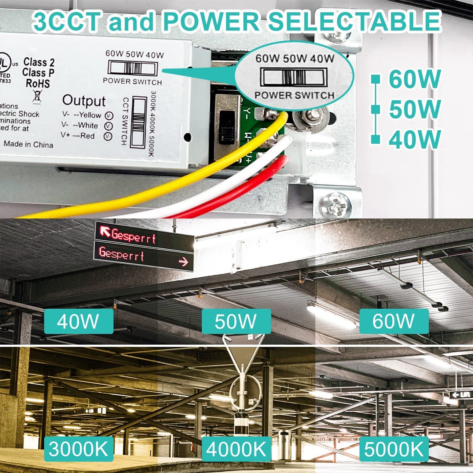 4FT LED Vapor Tight Light.Wattage 30W/40W 60W CCT 3000K/4000K/5000K LED Vapor Proof 4ft Light Fixture for Cold Storage Facilities. Car Washes. Parking Garages. UL Listed (6 Pack)