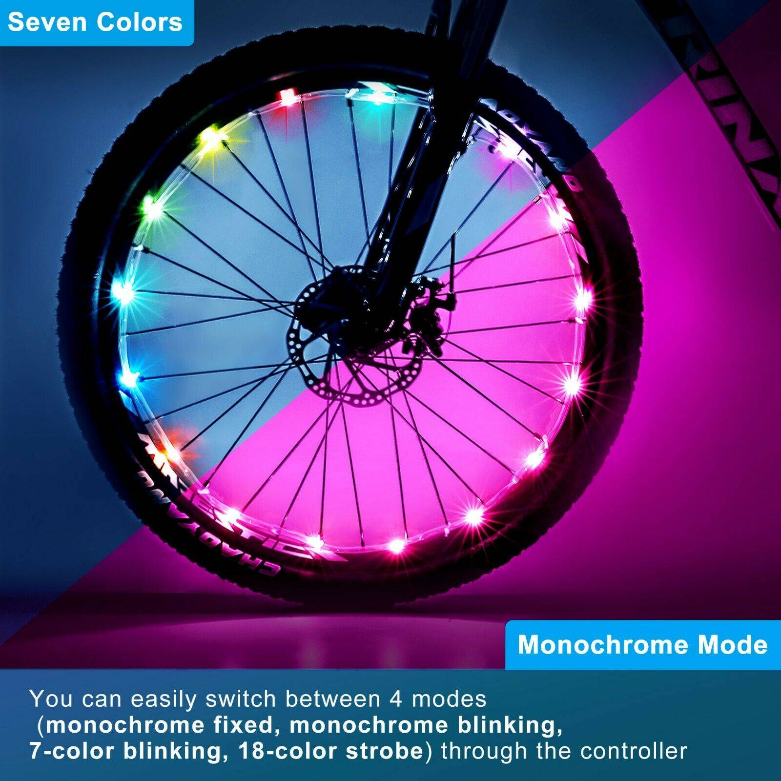 2 Pack LED Bicycle Wheel Light, 7 Colours In One Waterproof Bicycle - LEDLIGHTING WHOLESALE