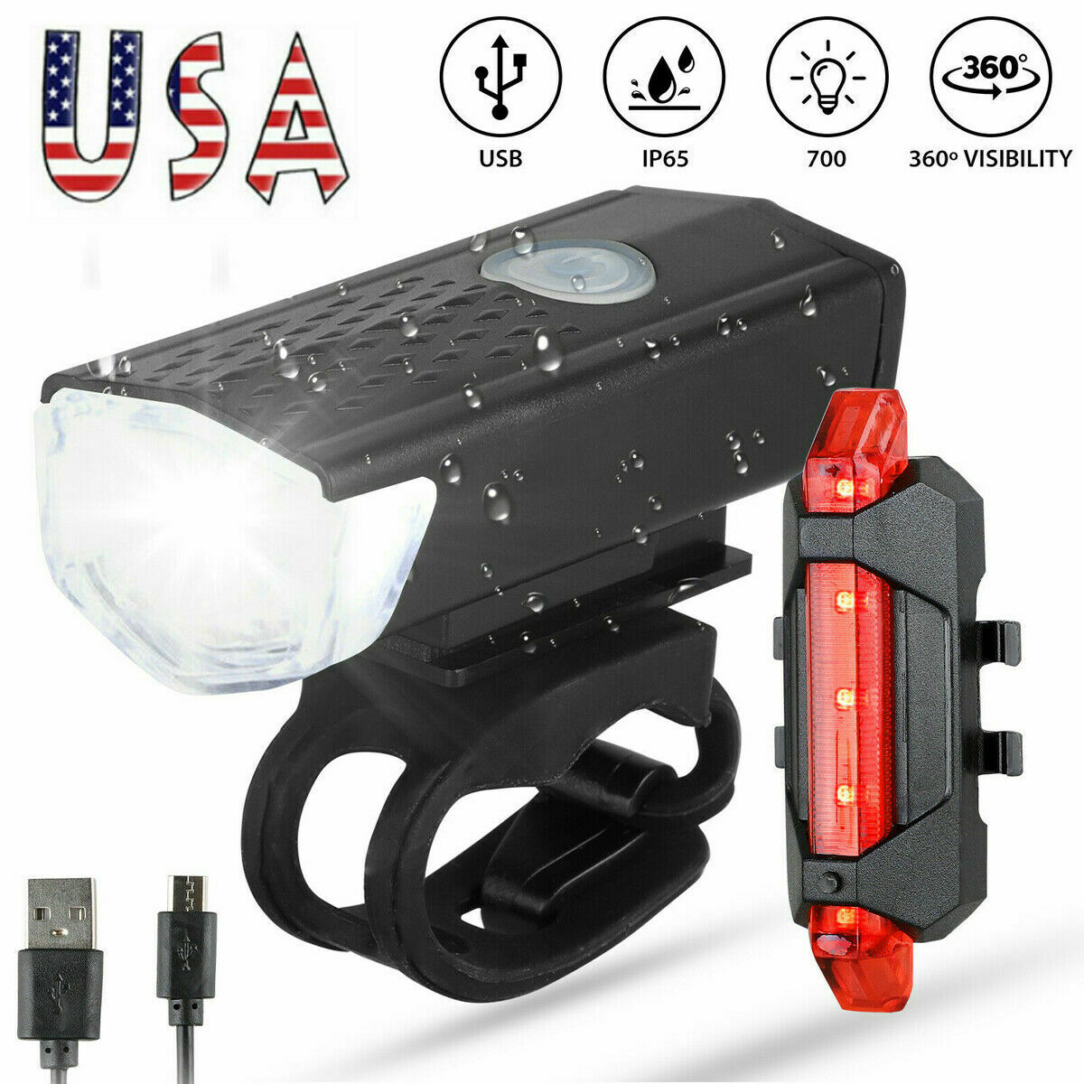 USB Rechargeable LED Bicycle Headlight Bike Head Light Cycling Rear Front Lamp Bike Light Rainproof USB Rechargeable LED bicycle Light - LEDLIGHTING WHOLESALE