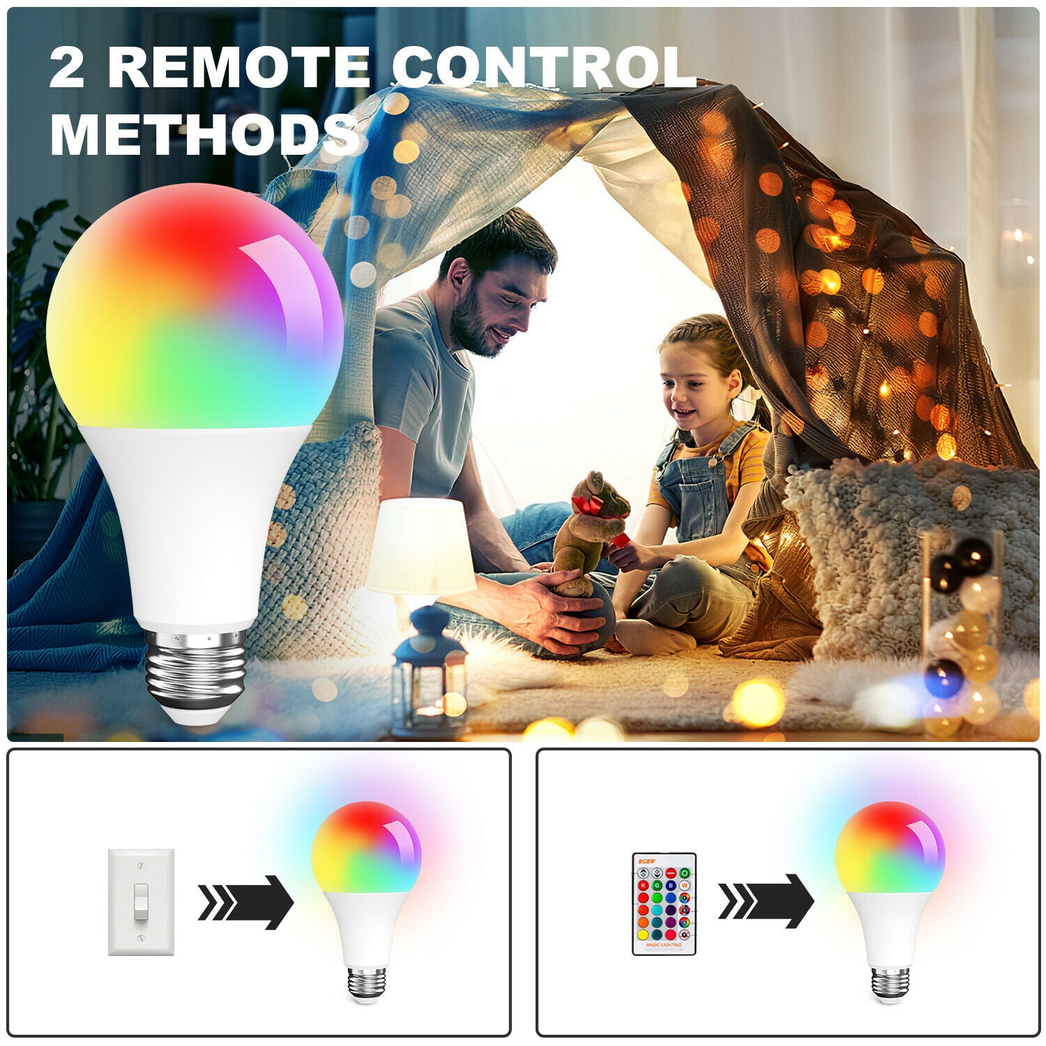 LED Light Bulb 15W RGB Smart Wireless Remote Dimmable Lamp Color Changing Smart WiFi LED Light Bulb Multi-Color For Alexa - LEDLIGHTING WHOLESALE