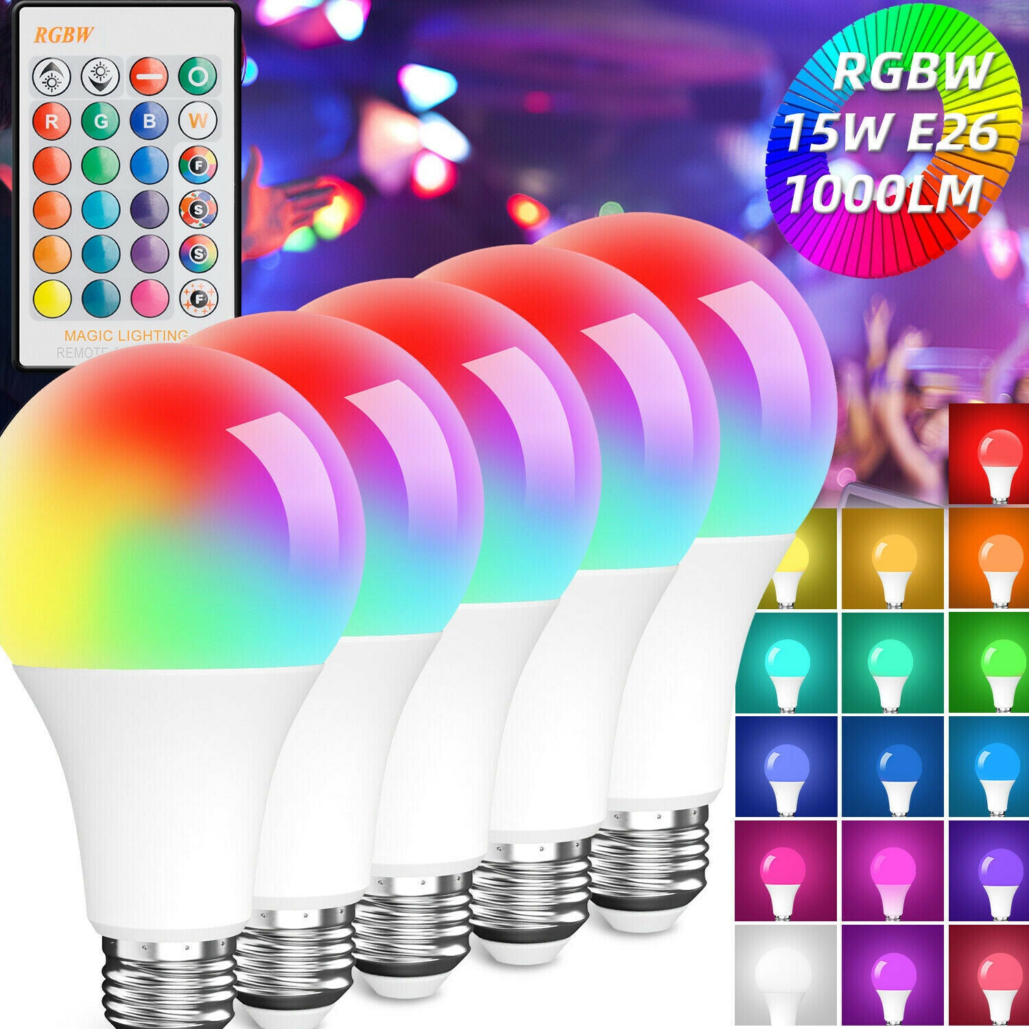 LED Light Bulb 15W RGB Smart Wireless Remote Dimmable Lamp Color Changing Smart WiFi LED Light Bulb Multi-Color For Alexa - LEDLIGHTING WHOLESALE