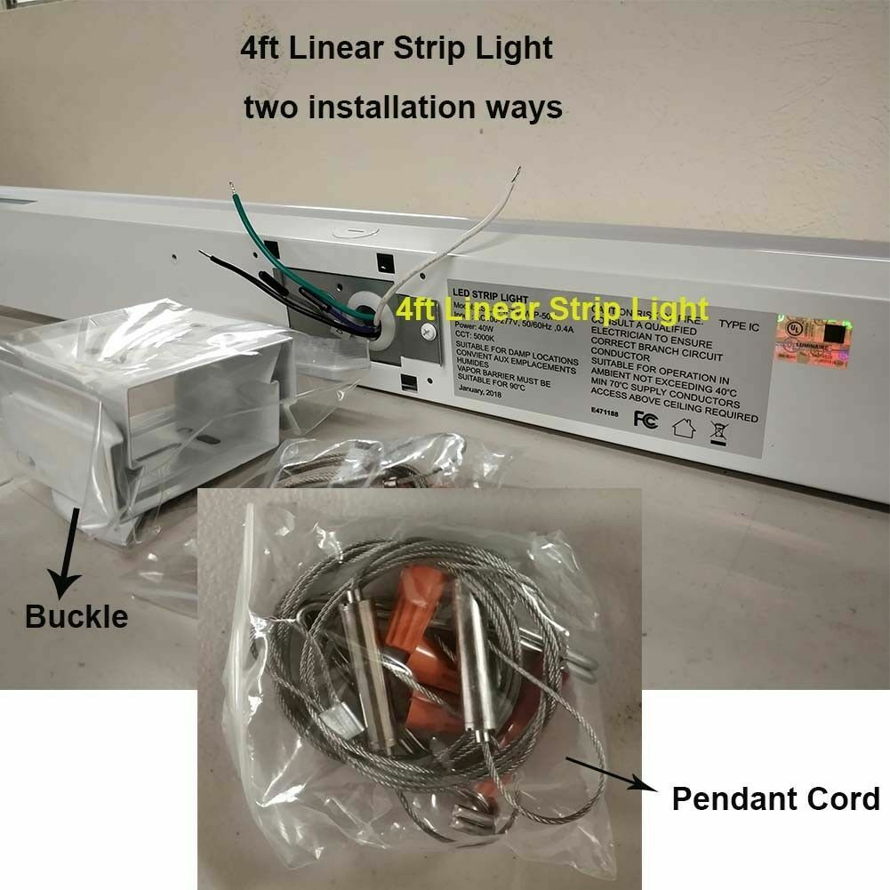4 Pack-4ft Linkable LED Linear Strip Light-40W 5200LM-3500K/4000K/5000K Selectable DLC UL Certified 5 Years Waranty