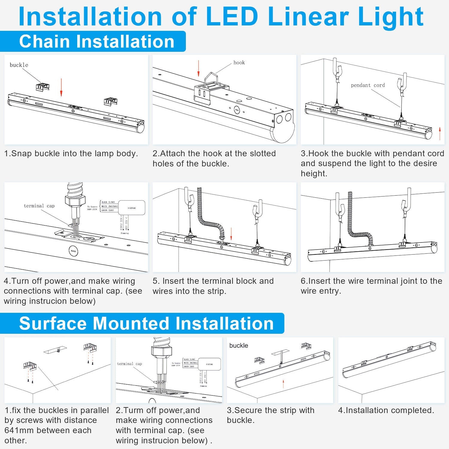 4 Pack-4ft Linkable LED Linear Strip Light-40W 5200LM-3500K/4000K/5000K Selectable DLC UL Certified 5 Years Waranty