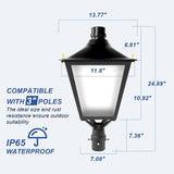 LED Decorative Post Top Light-30/50/60W Wattage Selectable-3000K/4000K/5000K CCT Adjustable-AC 100-277V