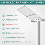 300W White Housing LED Parking Lot Light-1000W MH Equiv-42,000 Lumens-5000K Daylight-100-277V AC-UL& DLC Listed