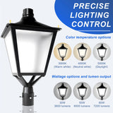 LED Decorative Post Top Light-30/50/60W Wattage Selectable-3000K/4000K/5000K CCT Adjustable-AC 100-277V