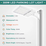 300W White Housing LED Parking Lot Light-1000W MH Equiv-42,000 Lumens-5000K Daylight-100-277V AC-UL& DLC Listed