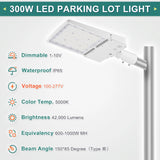 300W White Housing LED Parking Lot Light-1000W MH Equiv-42,000 Lumens-5000K Daylight-100-277V AC-UL& DLC Listed