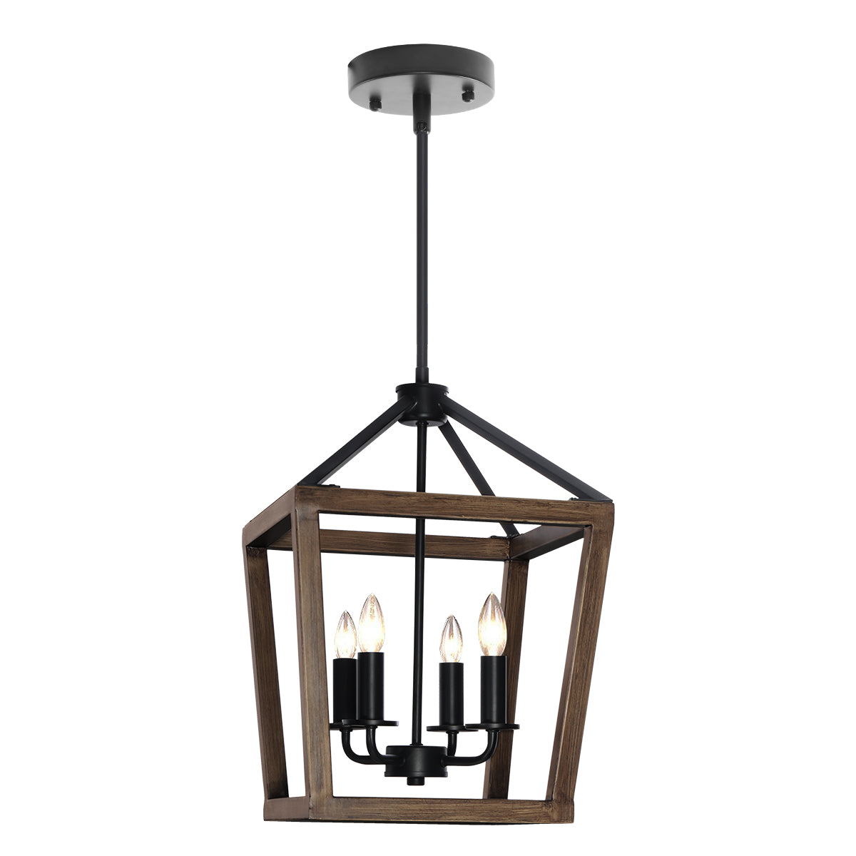 4-Light Chandelier Rustic Metal Pendant Light, Adjustable Height Square Pendant Ceiling Hanging Light Fixture with Oil Rubbed Bronze Finish - LEDLIGHTING WHOLESALE