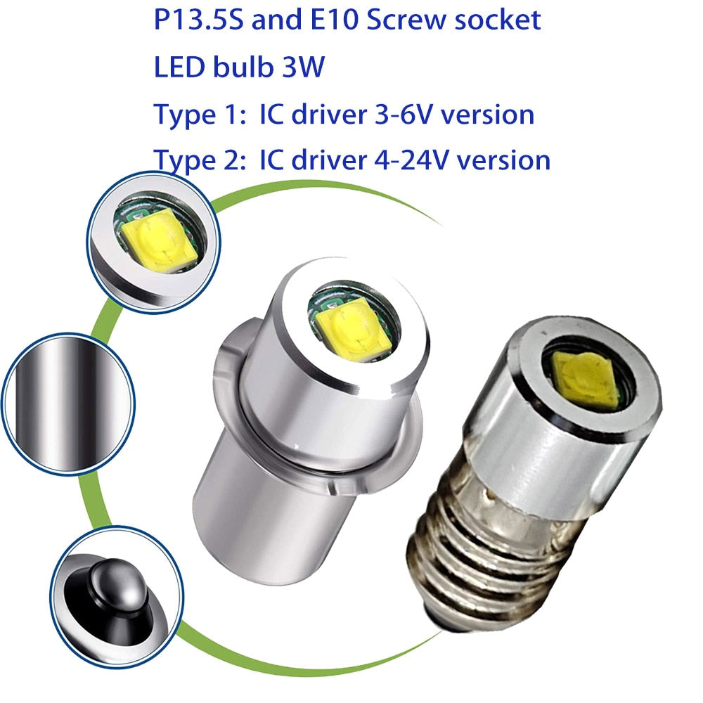 P13.5S P13 5S E10 3W 3V 4.5V 6V 18V LED Lamp Bulb Flashlight Replacement Bulb Torch Emergency Light Bulbs Work CD Cells - LEDLIGHTING WHOLESALE