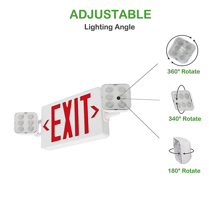 Two LED Adjustable Head-LED Combo Exit Sign Emergency Light-120-277V-UL Listed - LEDLIGHTING WHOLESALE