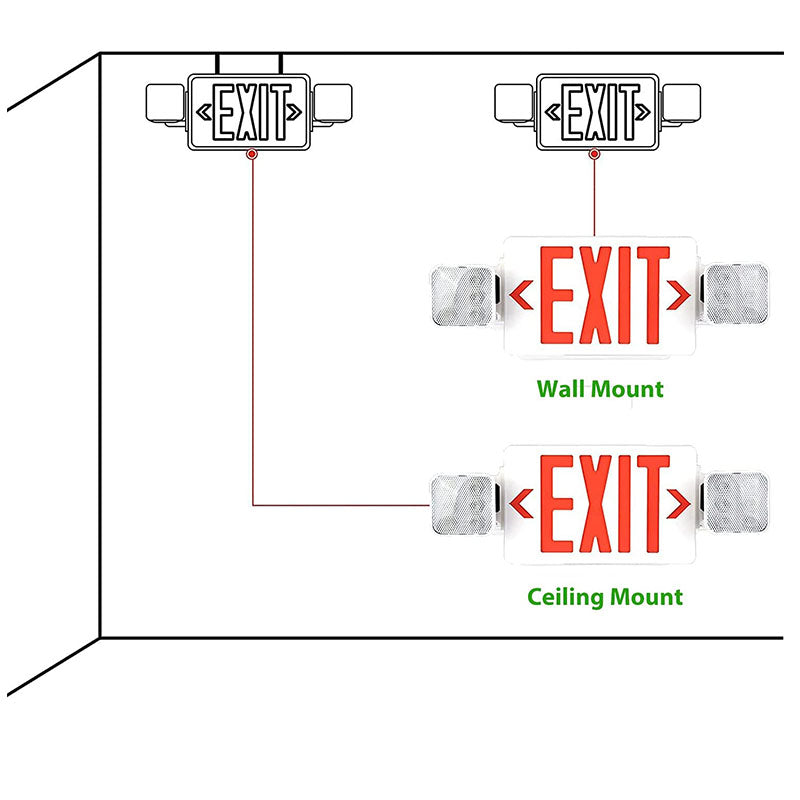 Two LED Adjustable Head-LED Combo Exit Sign Emergency Light-120-277V-UL Listed - LEDLIGHTING WHOLESALE