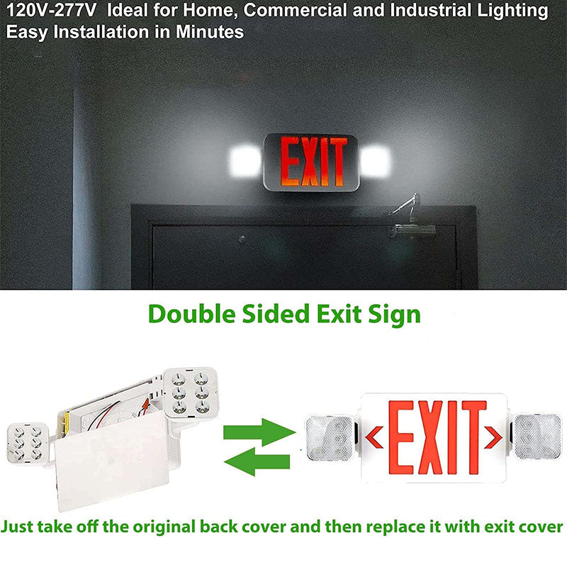 Two LED Adjustable Head-LED Combo Exit Sign Emergency Light-120-277V-UL Listed - LEDLIGHTING WHOLESALE